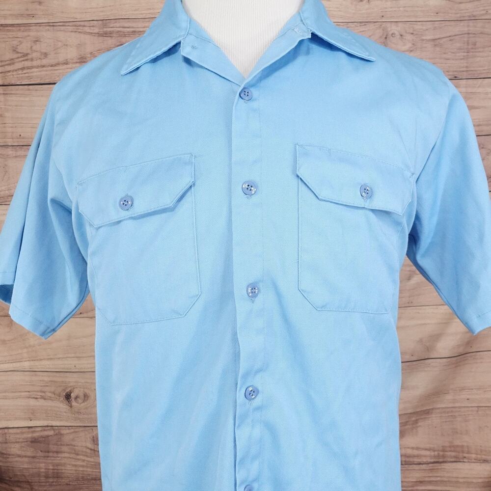 VTG Big Ben by Wrangler Shirt Mens Large Blue Short Sleeve Workwear Made USA -W1
